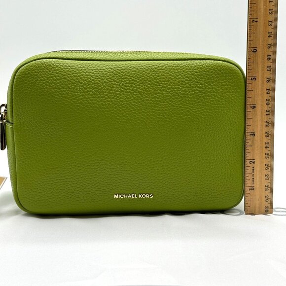 Michael Kors Bryant Med Leather Double Zip Chain Camera Crossbody Meadow Green - Picture 10 of 16